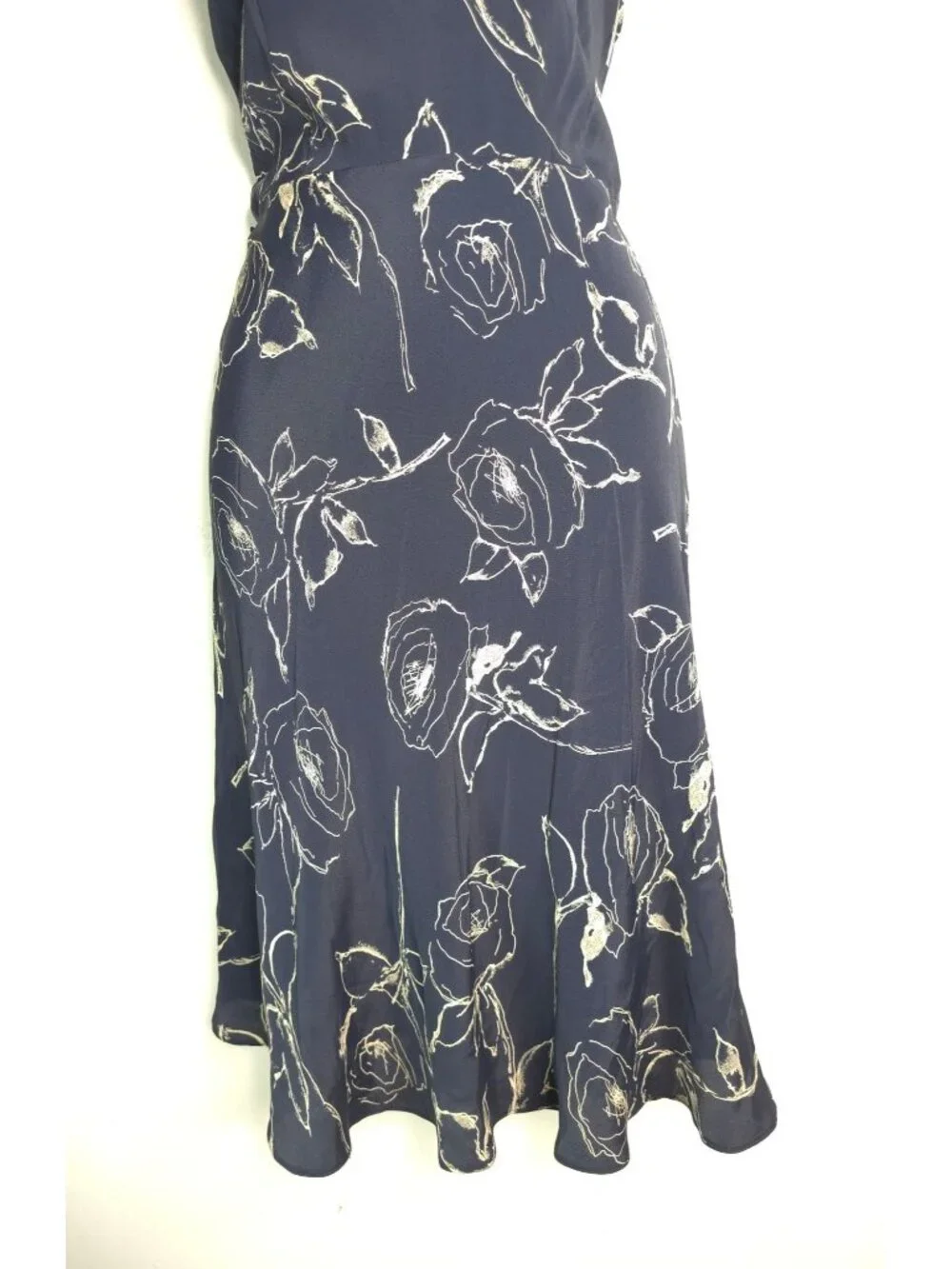 Ralph Lauren Navy Floral Sleeveless Dress Size 8 V-Neck 76% Acetate 20% Silk 4% - Picture 7 of 15